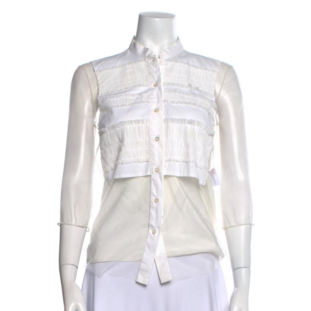 Red Valentino Mock Neck Three-Quarter Sleeve Blouse